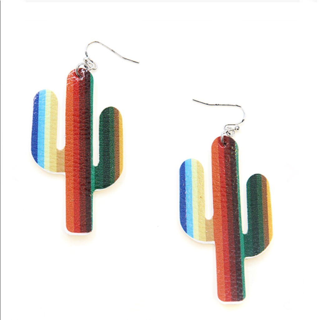 Leather Cactus Dangle Earring